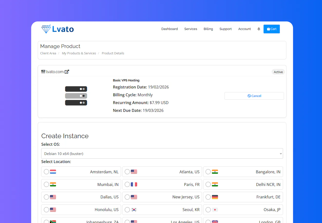 VPS Hosting By Lvato 제품 배너