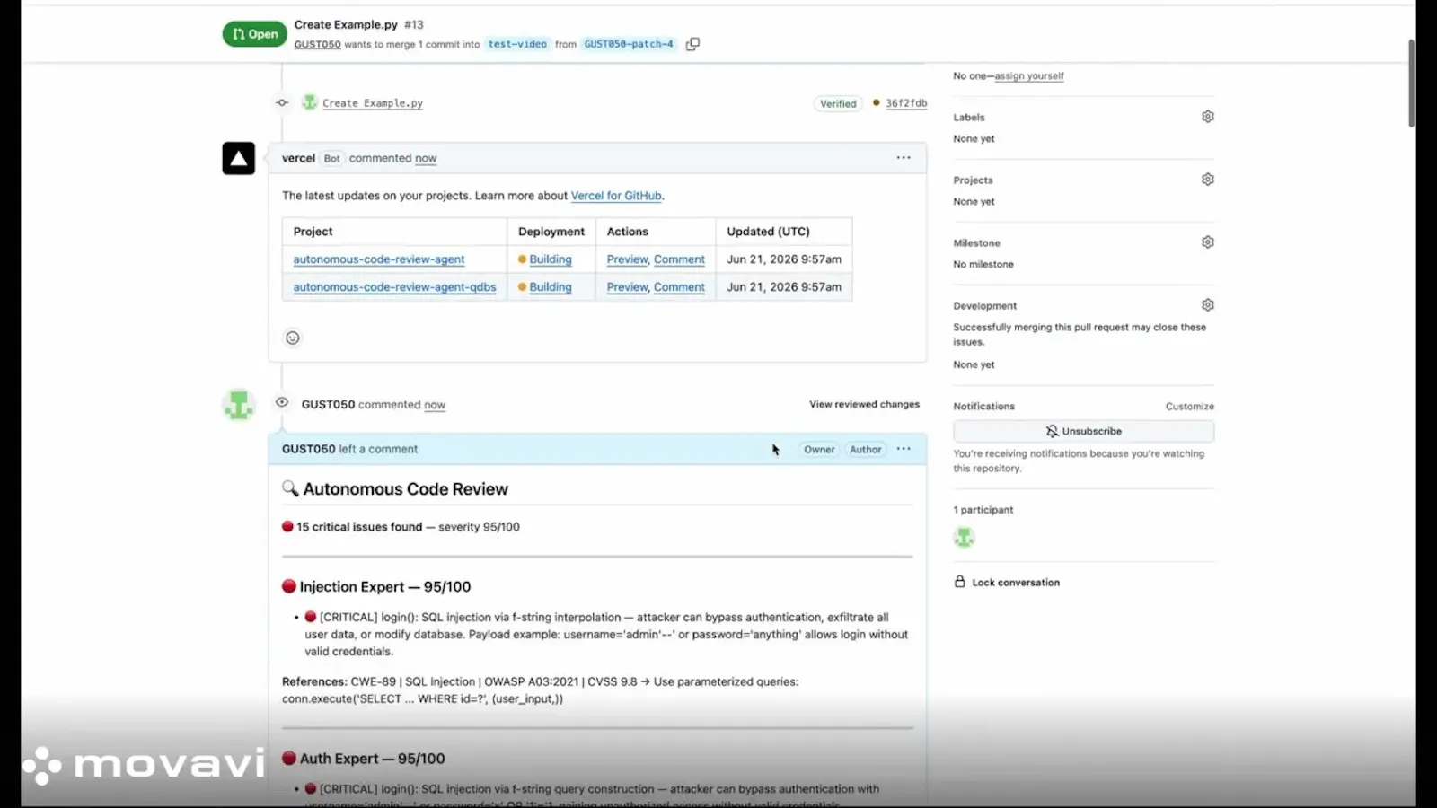 Autonomous code review agent screenshot 1 (video preview)