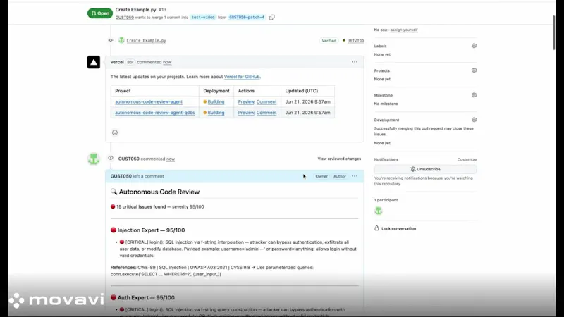 Autonomous code review agent screenshot 1 (video preview)