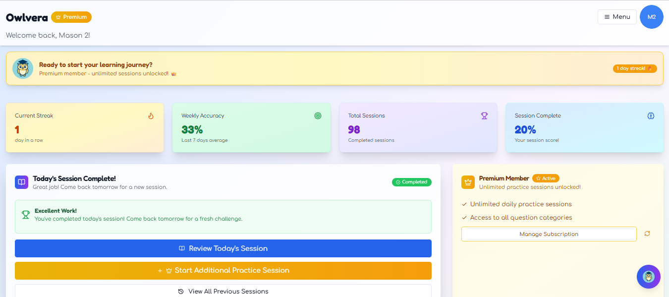 Owlvera SAT Prep - Screenshot 2 showing product features and functionality
