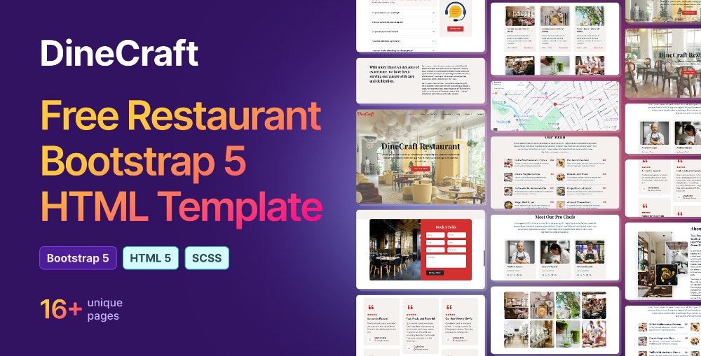 DineCraft - Free Restaurant Web Template - Main product screenshot demonstrating key features and user interface