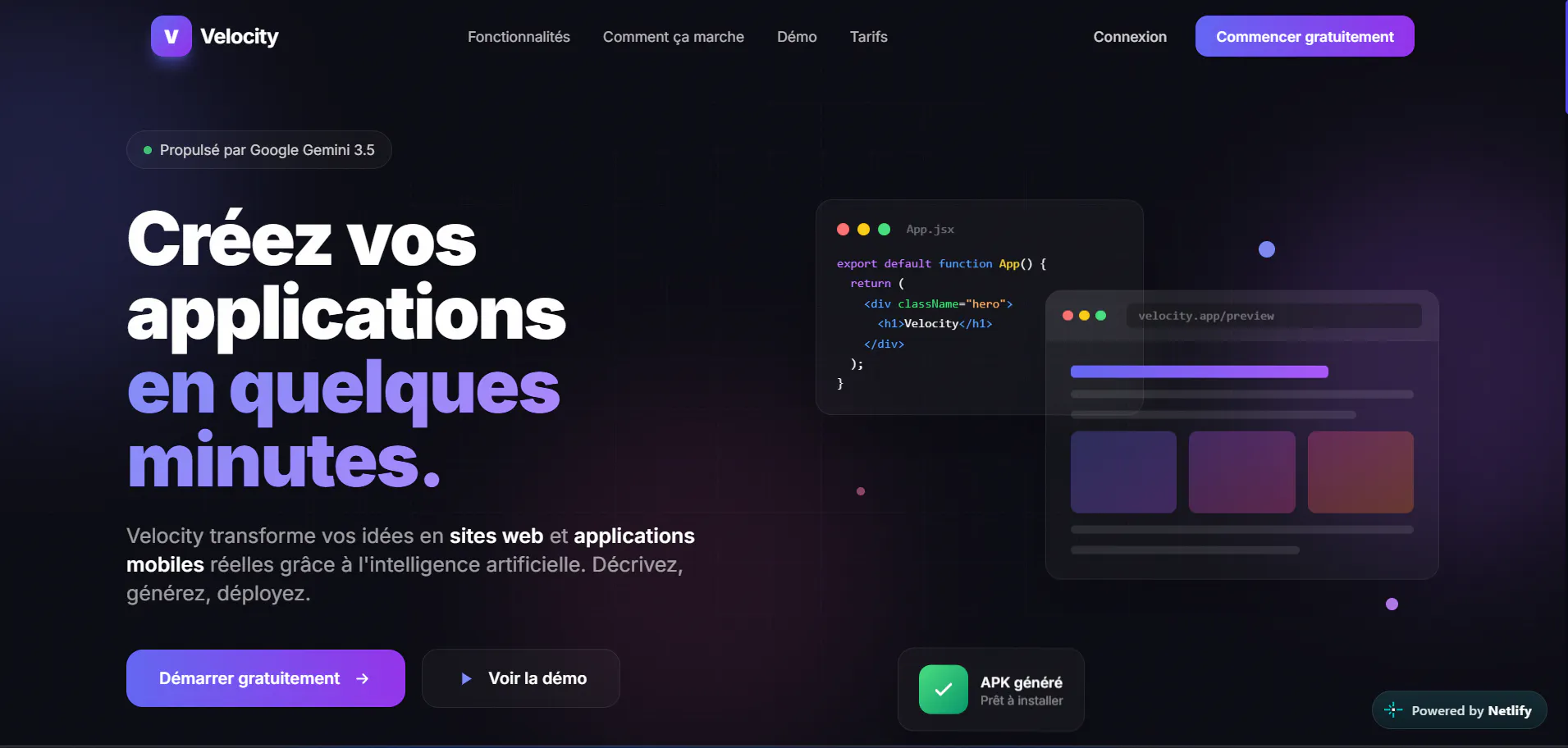 Velocity — Créez  Web & Mobile avec l'IA