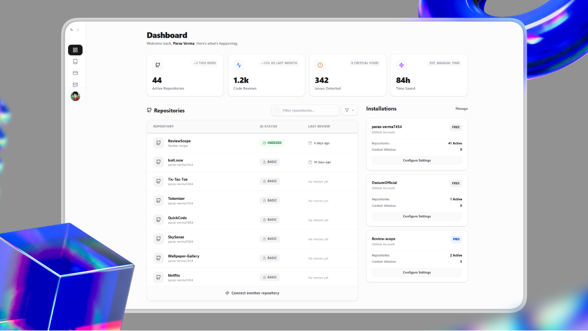 Review Scope - Screenshot 2 showing product features and functionality