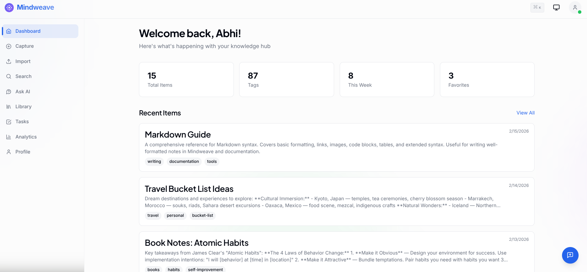 Mindweave - Screenshot 3 showing product features and functionality
