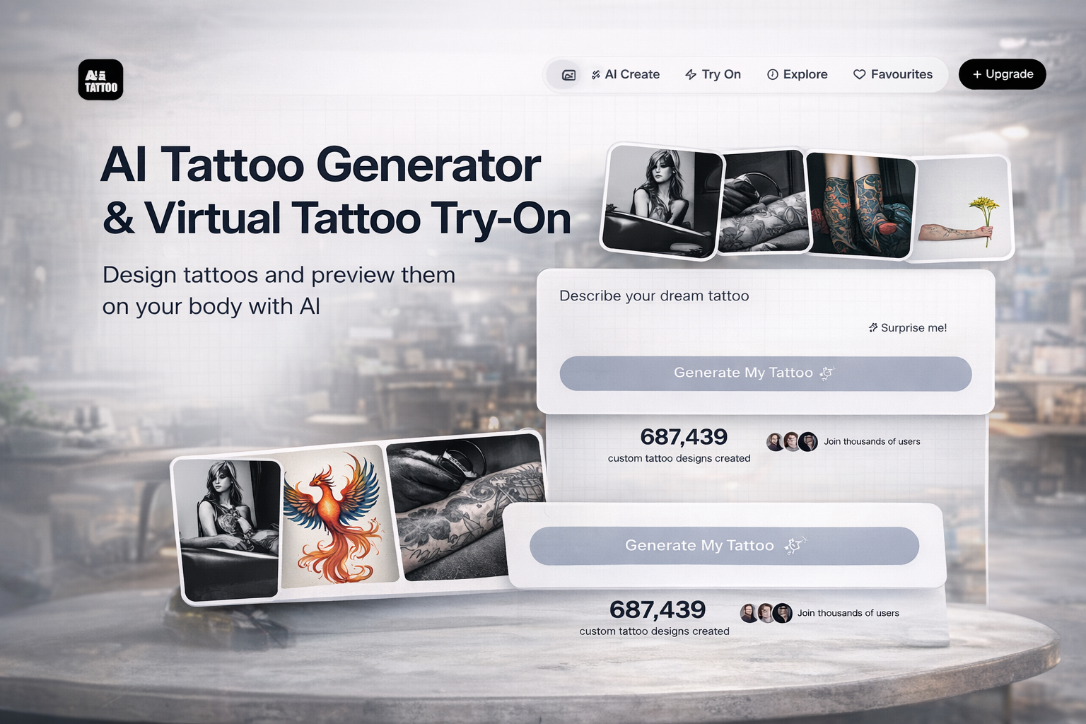 AI For Tattoo Generator and Try On - Main product screenshot demonstrating key features and user interface