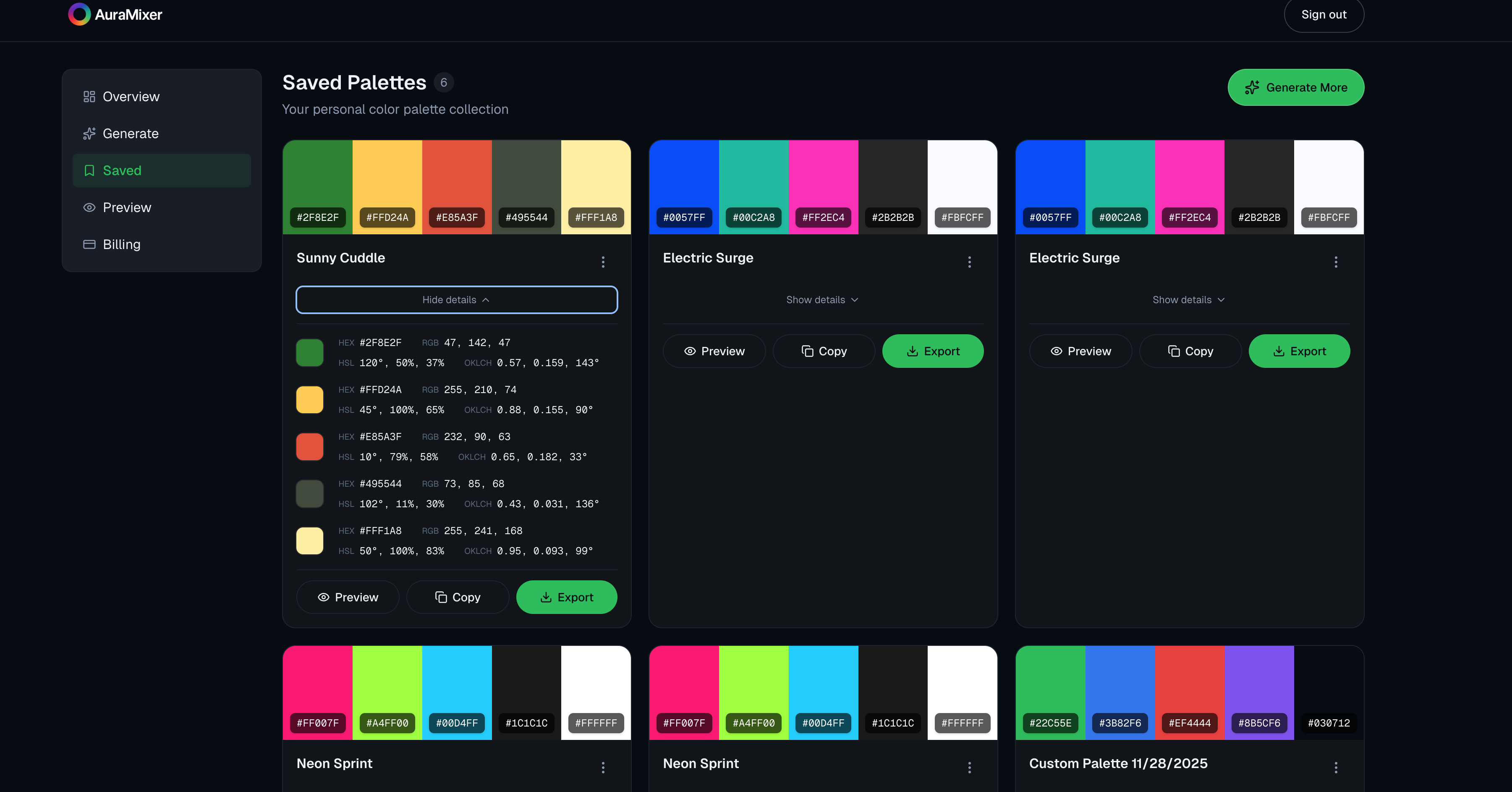 Aura Mixer- Generate Color Palettes  - Screenshot 3 showing product features and functionality