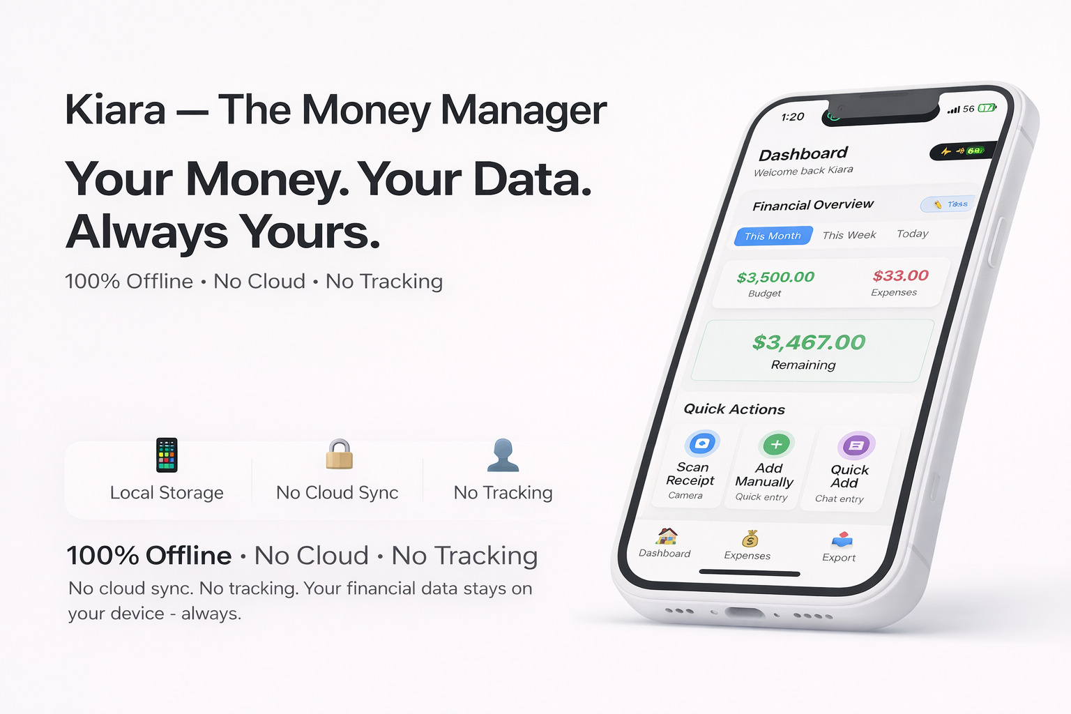 Kiara - Money Manager | Budget, Expense - Main product screenshot demonstrating key features and user interface