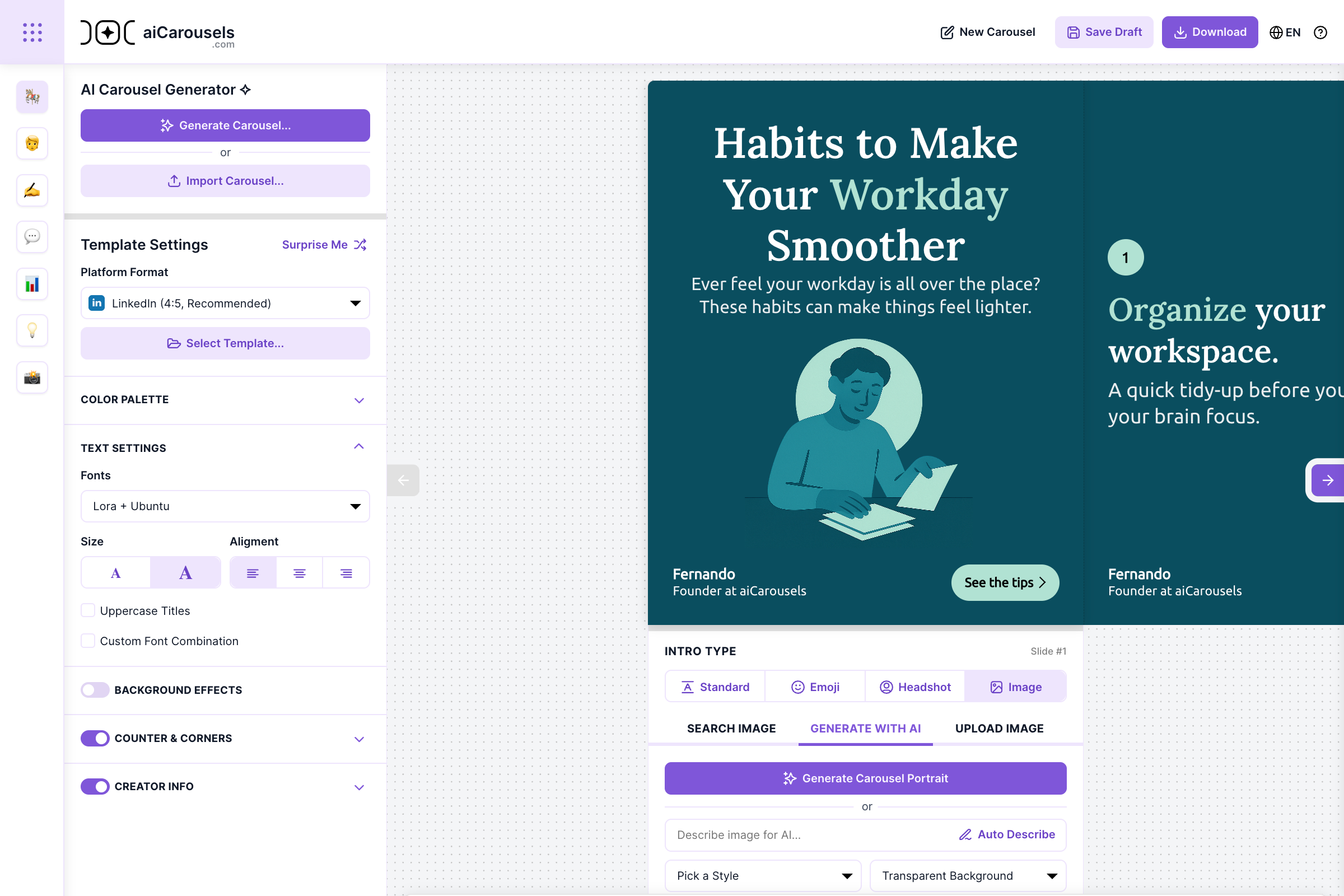 aiCarousels 4.0 - Main screenshot showing features and interface