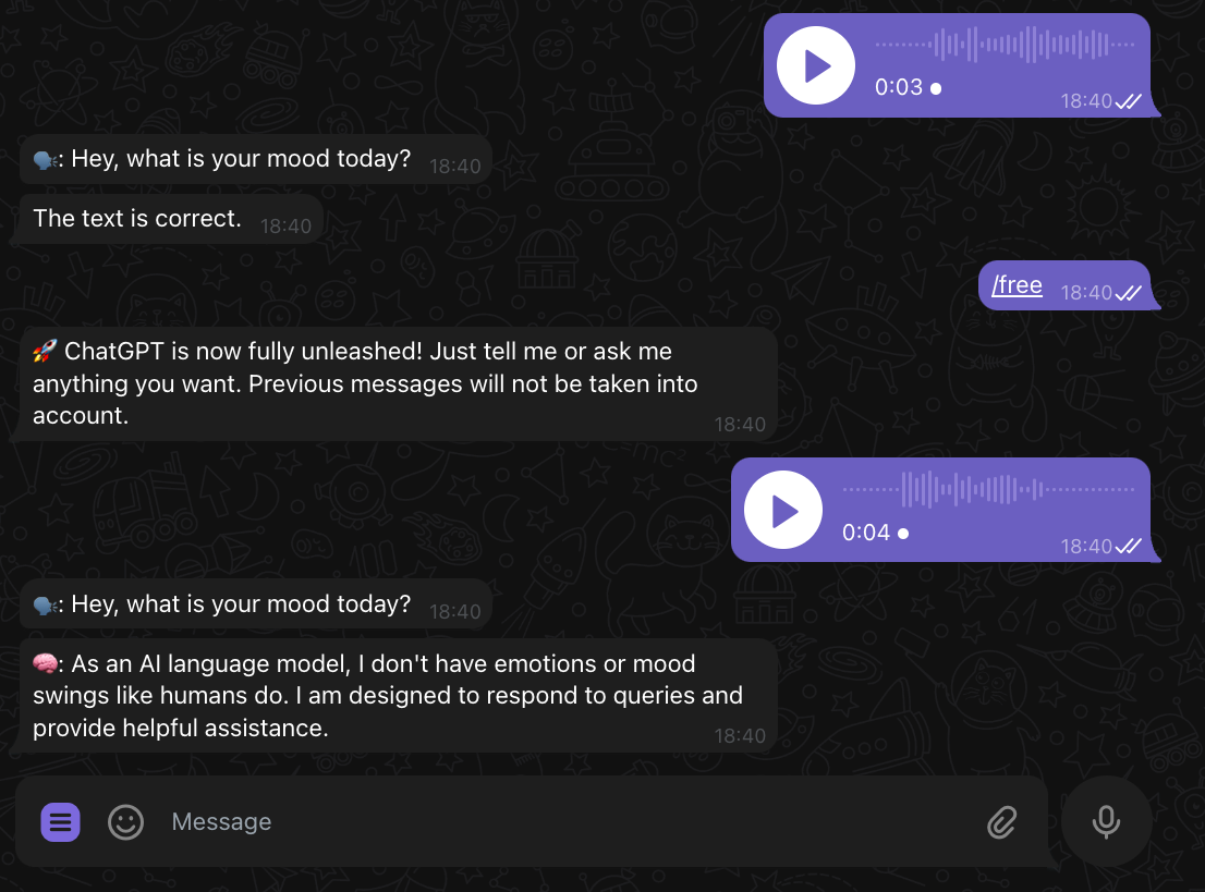 Gienji Telegram Bot - Dilbilgisi kontrol etmek veya herhangi bir şey sormak için AI ile ses ve metin sohbet medya 2