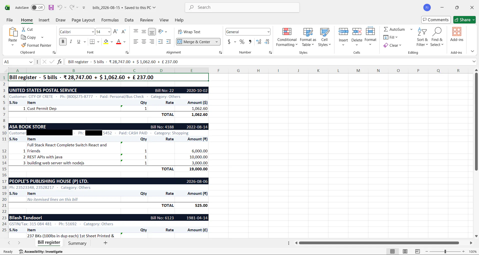 Bill to Excel gallery image