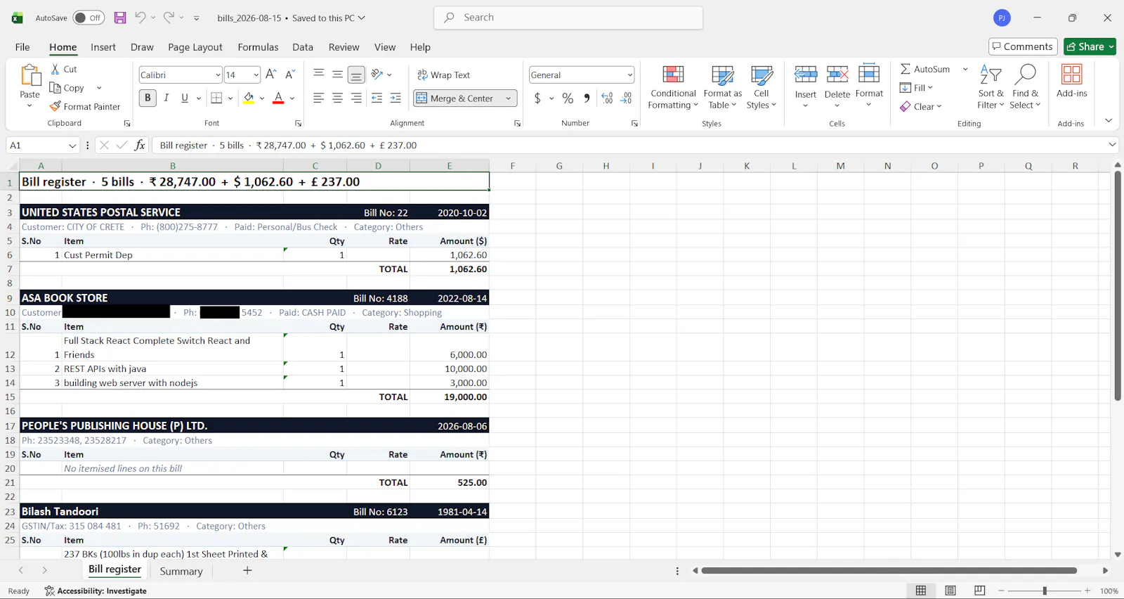 Bill to Excel screenshot 6