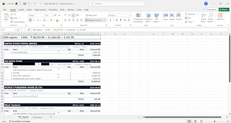 Bill to Excel screenshot 6