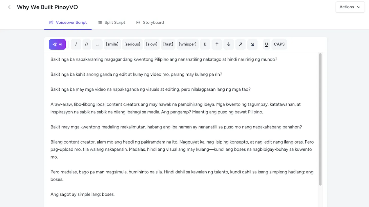 PinoyVO — Generate Filipino Voiceover product