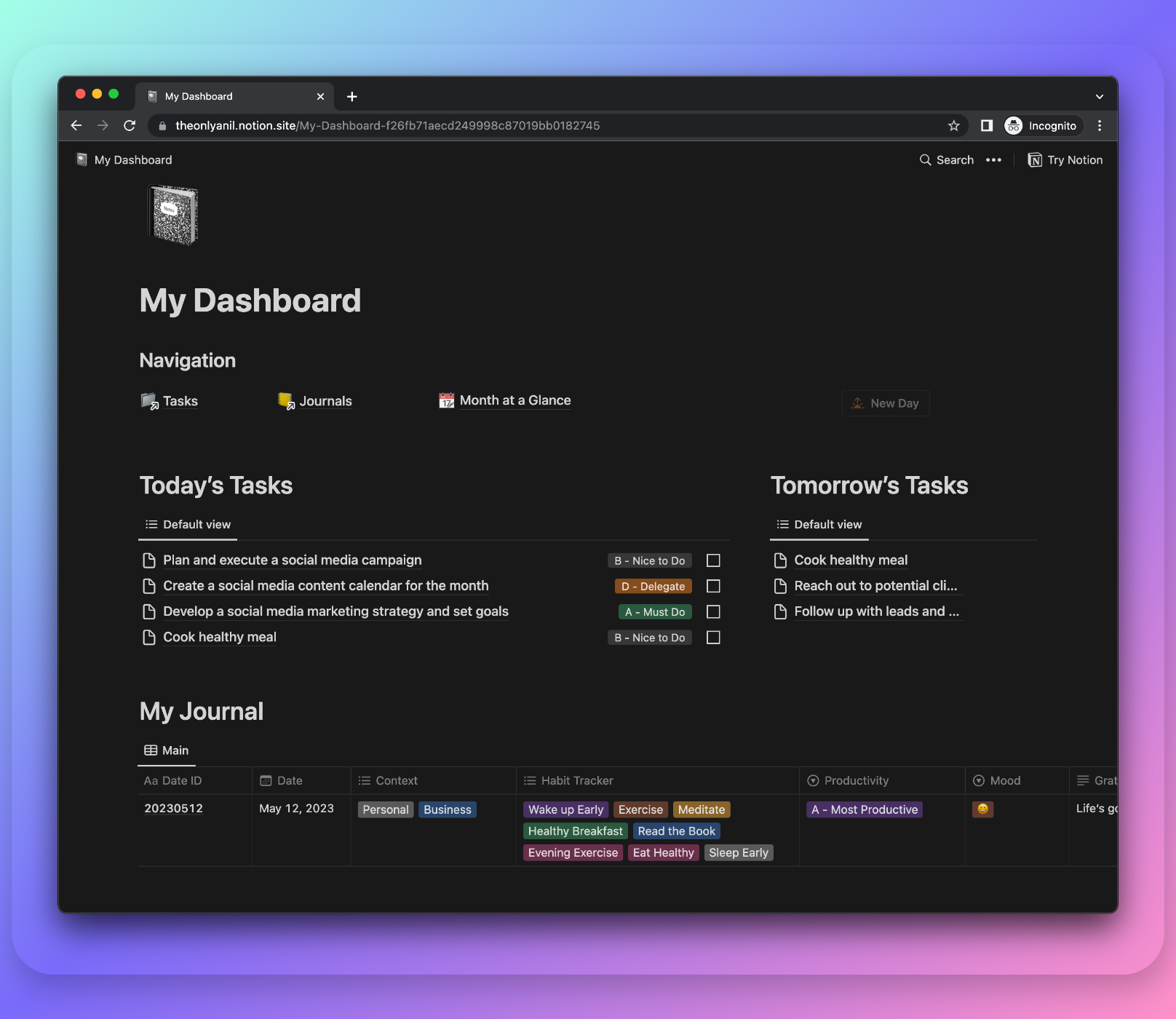 Notion Bullet Journal - GTD media 1