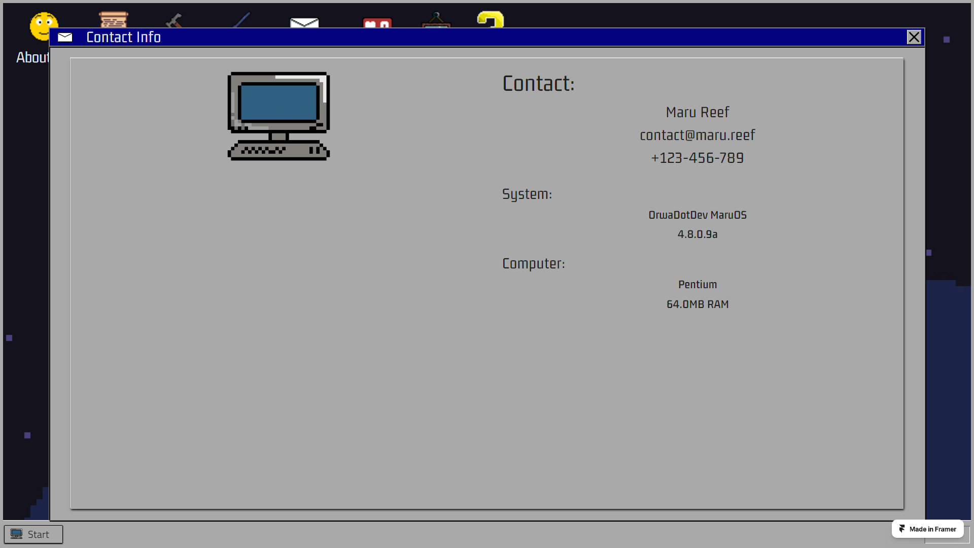 Maru - Eine von Windows95 inspirierte Portfolio -Framer -Vorlage Medien 2