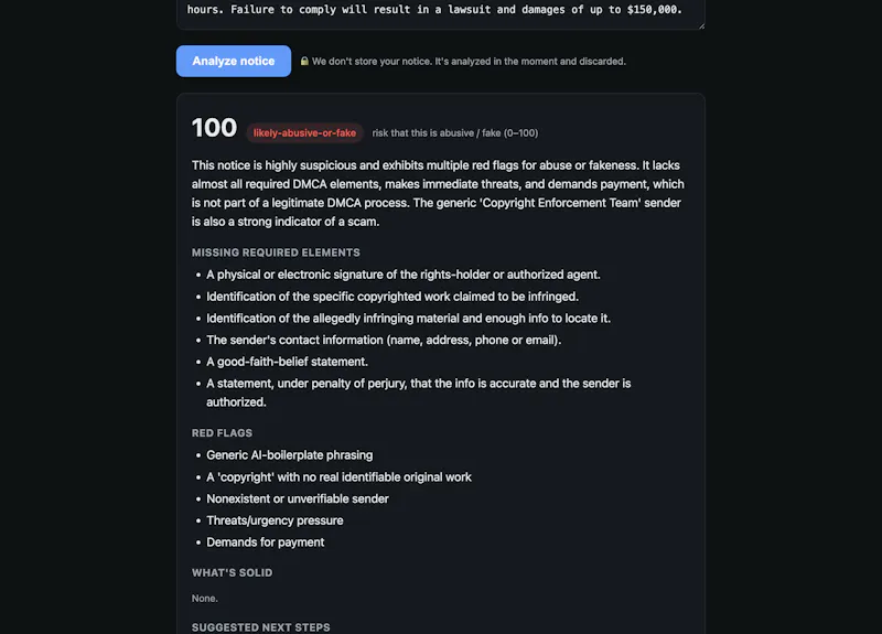 DMCA Triage screenshot 3