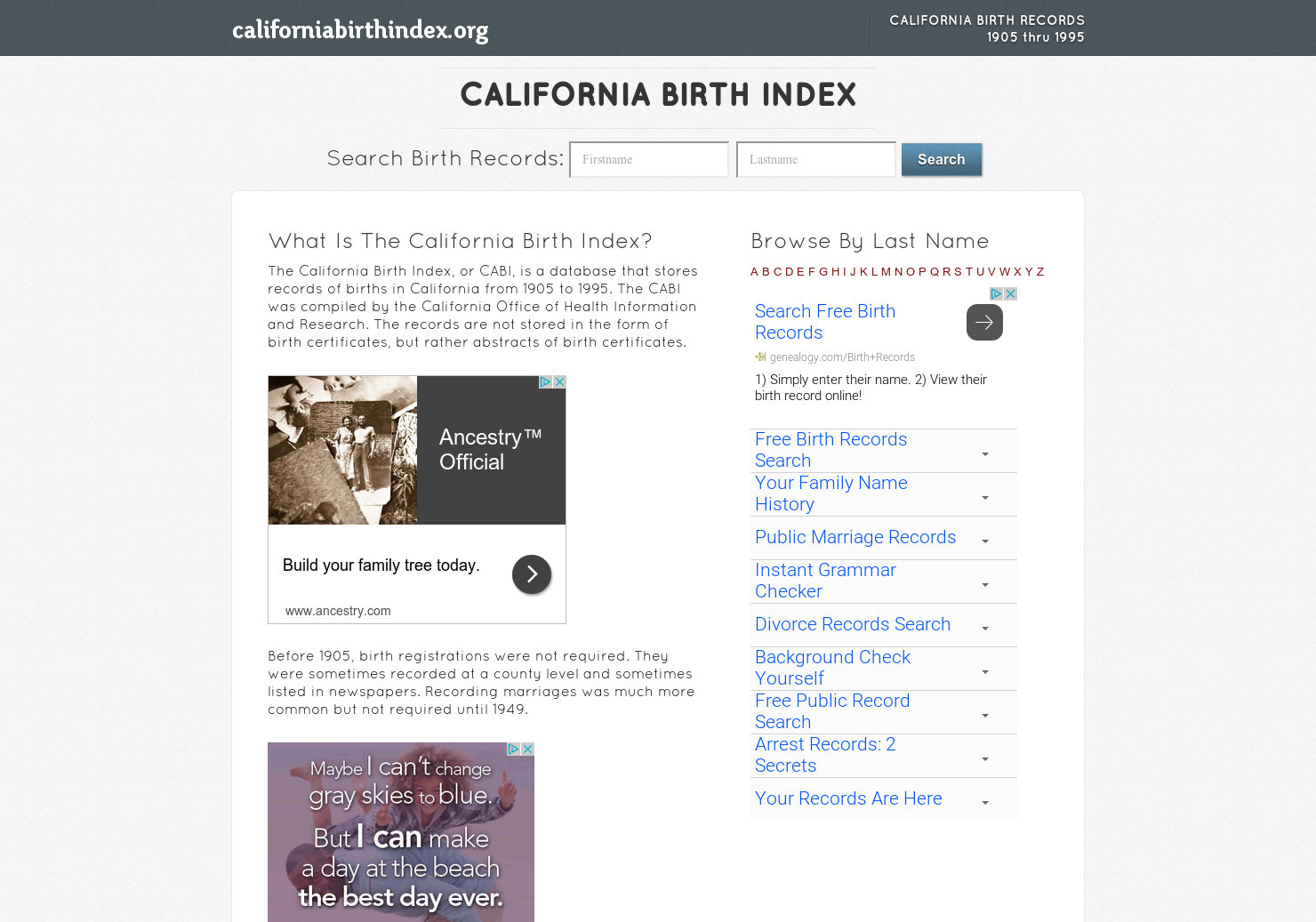 CaliforniaBirthIndex.org gallery image