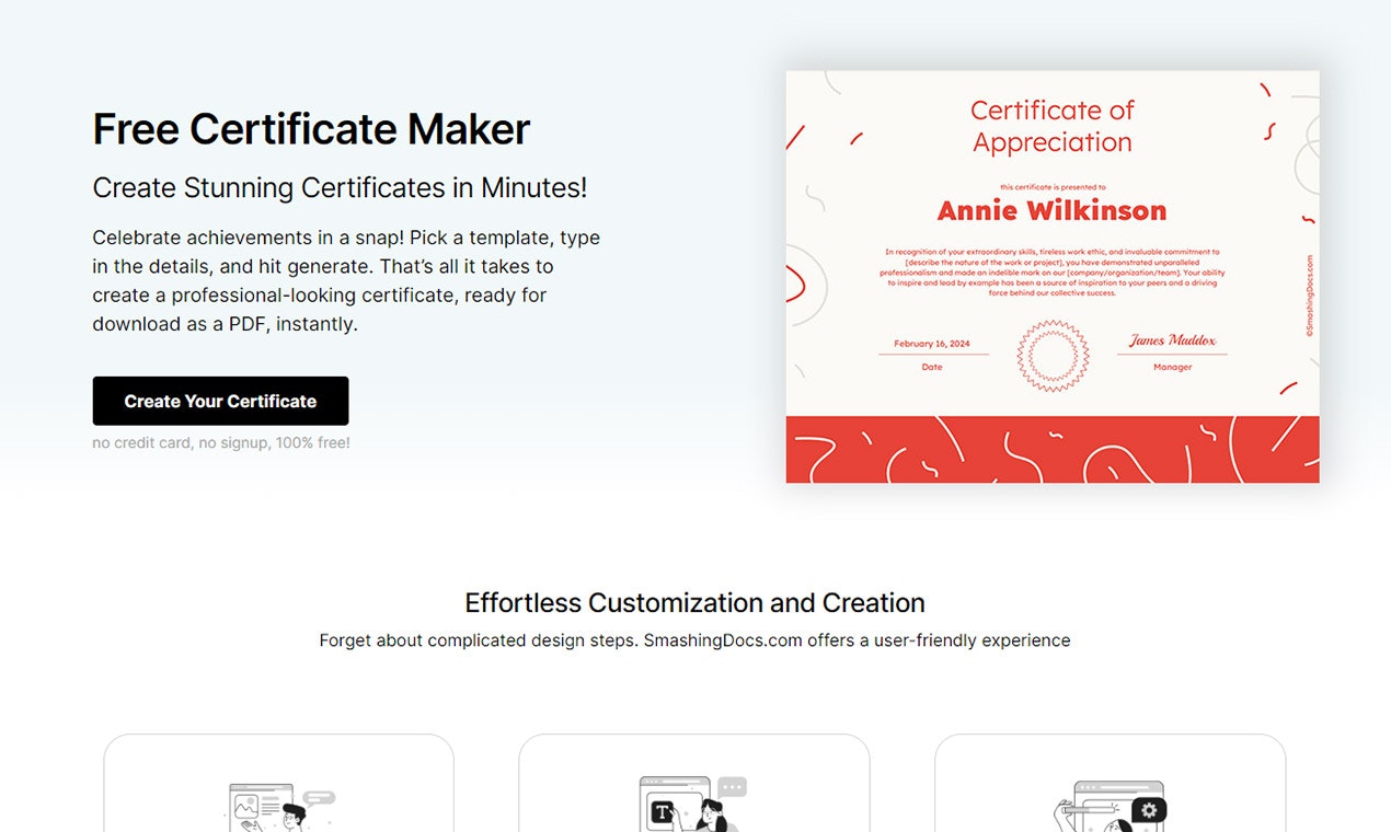 startuptile Certificate Maker by SmashingDocs-The easiest way to create stunning certificates for free