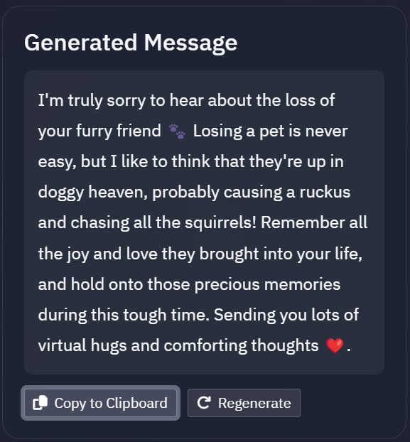 Condolence Message Generator