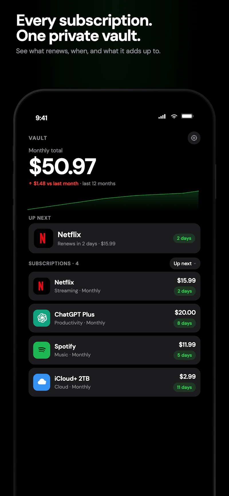 Vaultly: Subscription Tracker screenshot 1