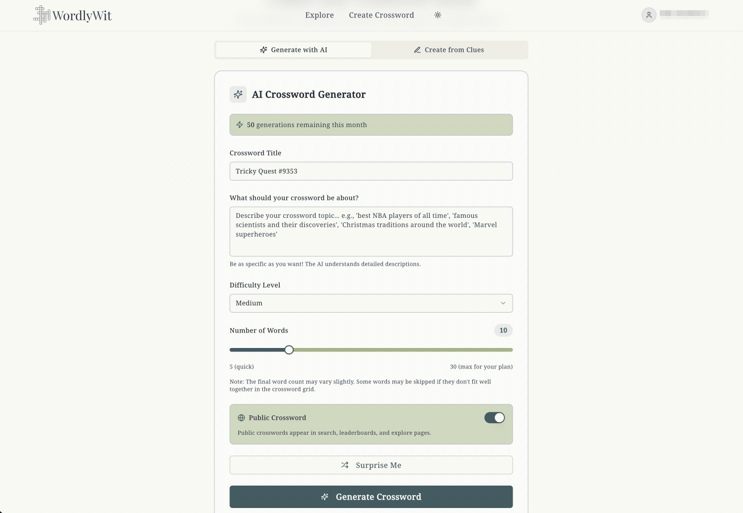 WordlyWit.com - Screenshot 2 showing product features and functionality