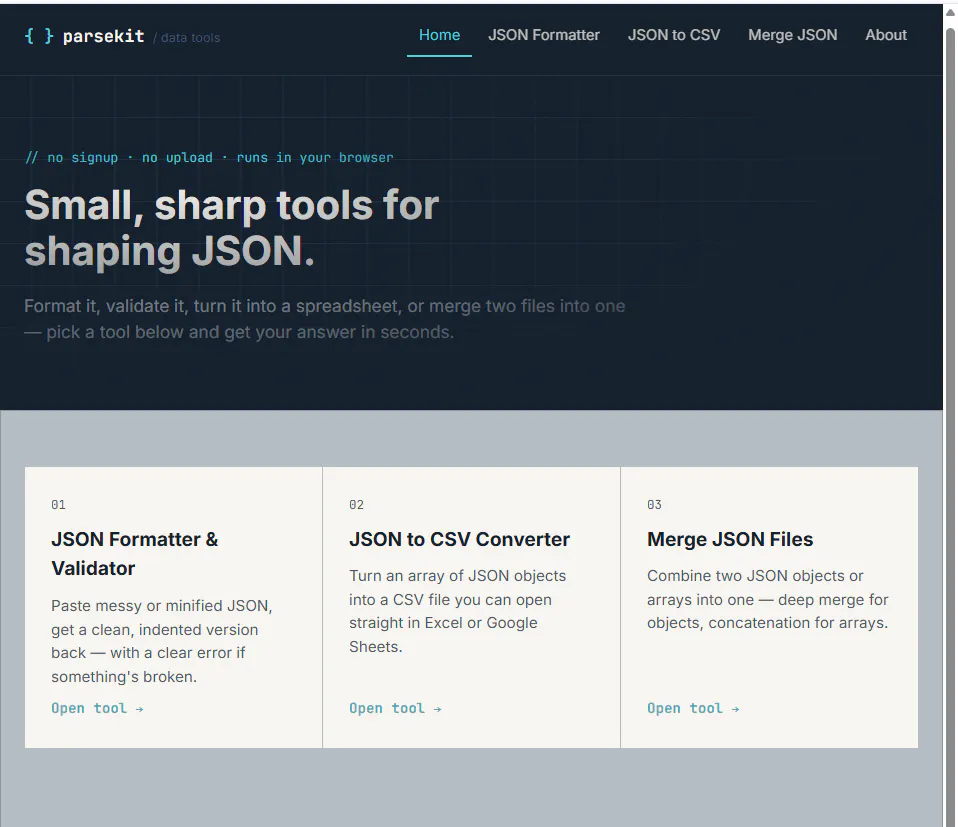 Parsekit — Free JSON Tools for Developer gallery image