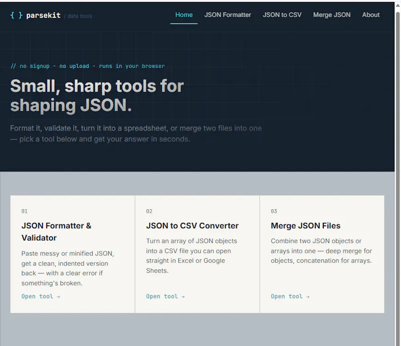 Parsekit — Free JSON Tools for Developer screenshot 1