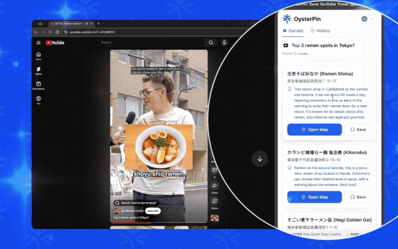 OysterPin: Extract locations from videos - Main product screenshot demonstrating key features and user interface