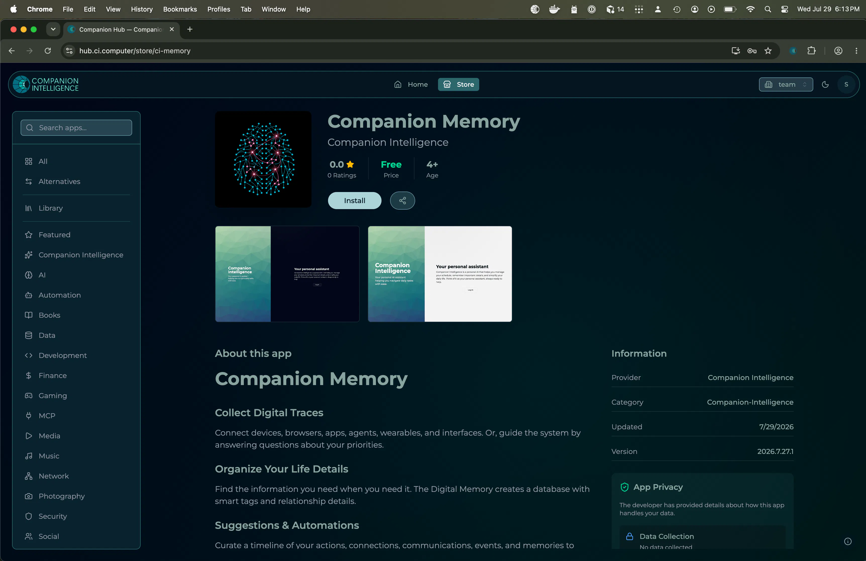 Companion Intelligence App Store gallery image