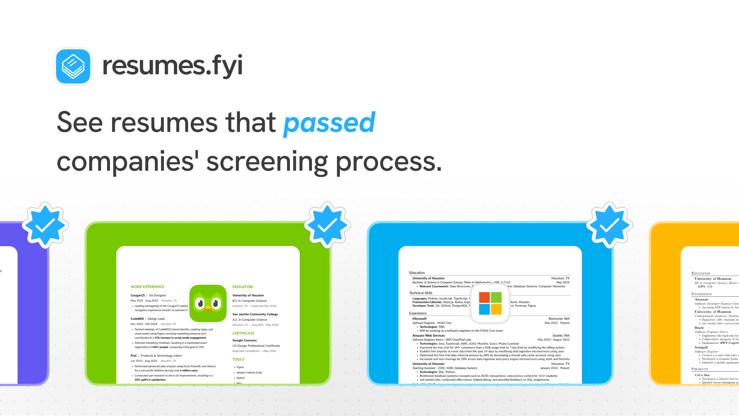 resumes.fyi - ดูประวัติย่อที่ประสบความสำเร็จจากนักเรียนในเทคโนโลยี media 1