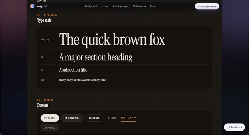 Free DESIGN.md library + UX / UI Lexicon screenshot 6
