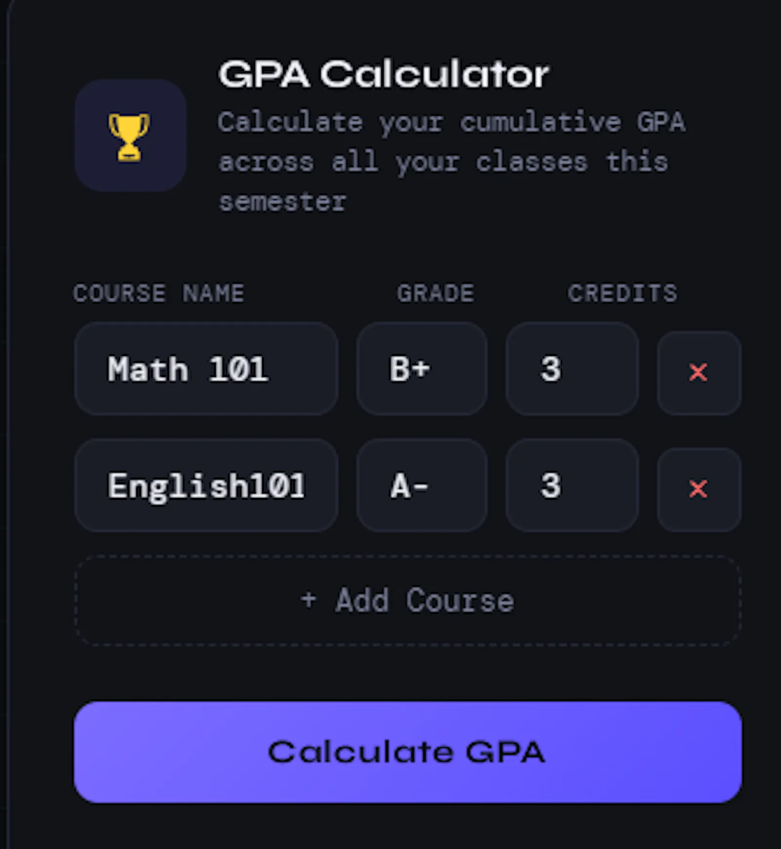 Active Student Grade Calculator screenshot 1