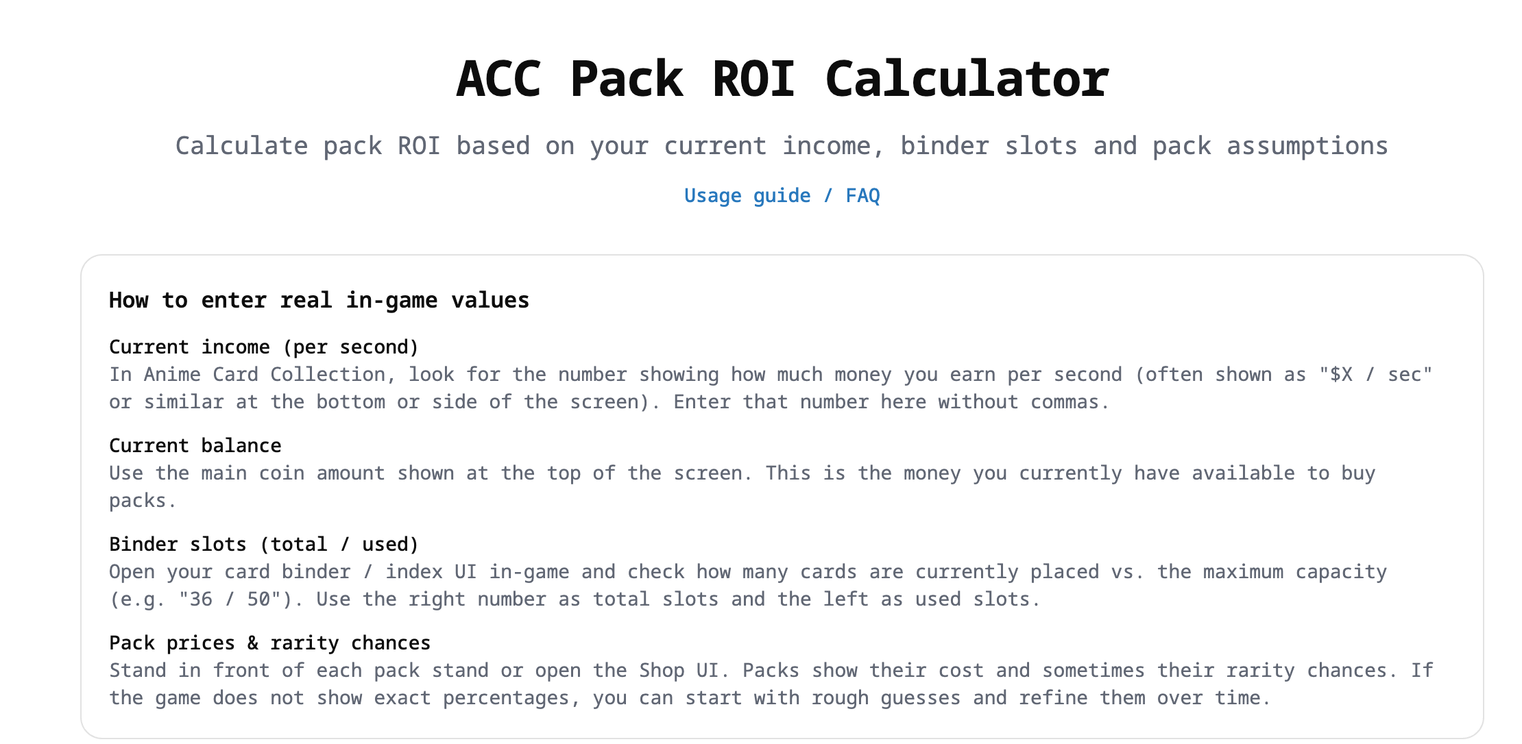 Anime Card Collection Calculator gallery image