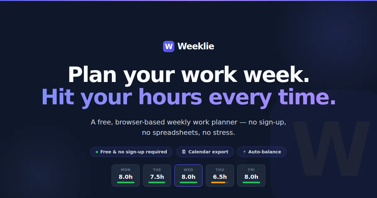 Weeklie — Weekly Work Planner 项目横幅
