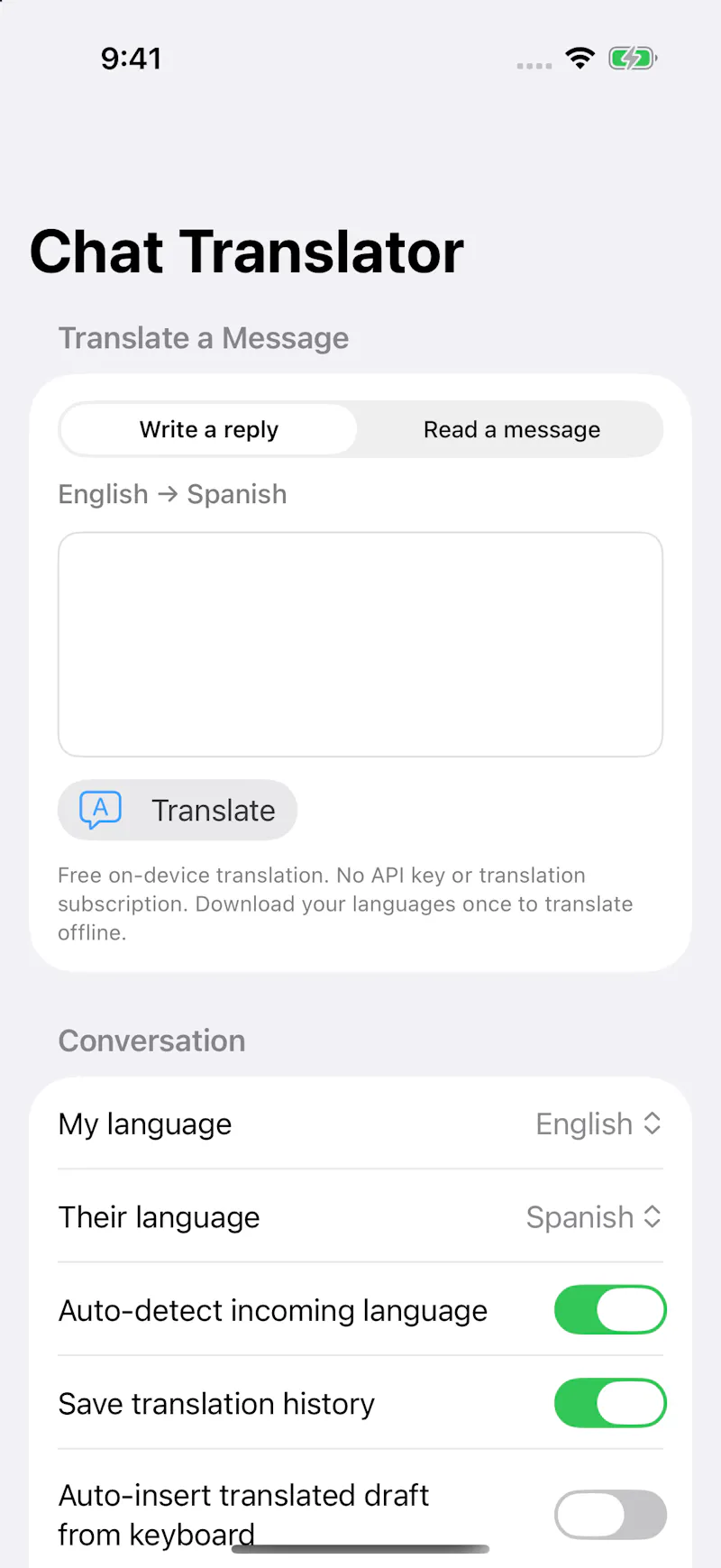 Chat messenger translator / 翻译 screenshot 1