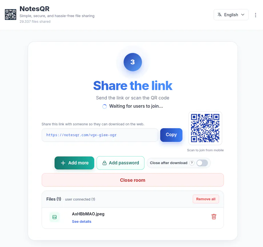 NotesQR - P2P file sharing screenshot
