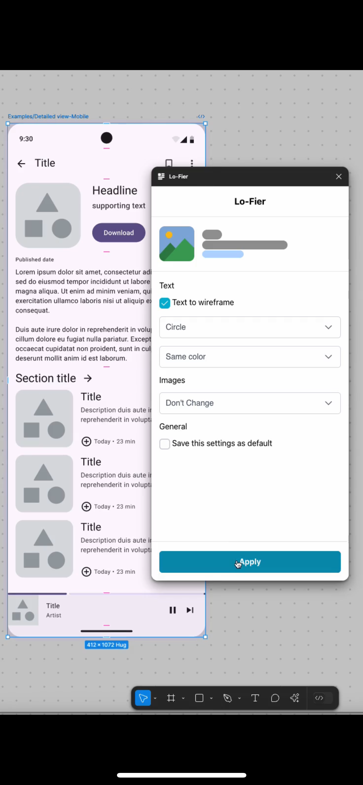 LO-Fier |convertir a una estructura alámbrica - El complemento de figma transforma sus diseños pulidos en wireframes media 1
