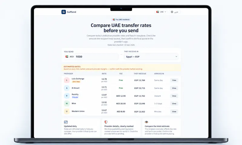 GulfSend — Send Money Smarter from UAE screenshot 1
