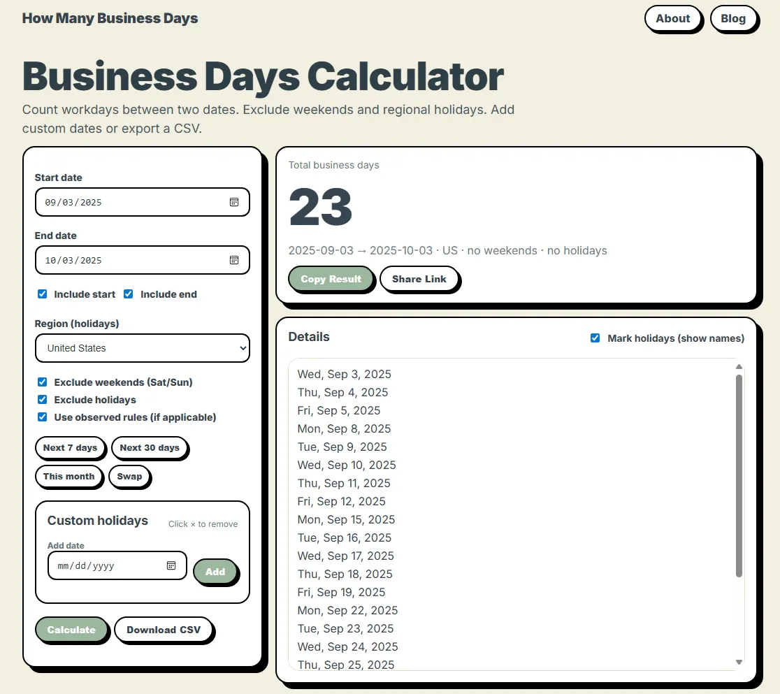 How Many Business Days - Free Calculator gallery image