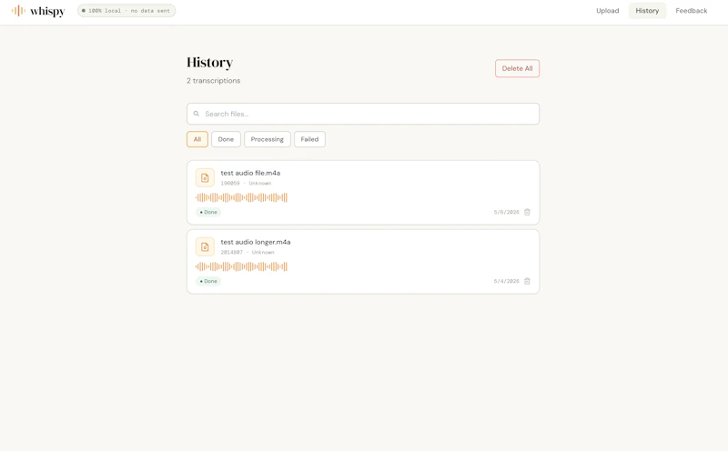 Whispy — Free Local Audio Transcription. screenshot 4