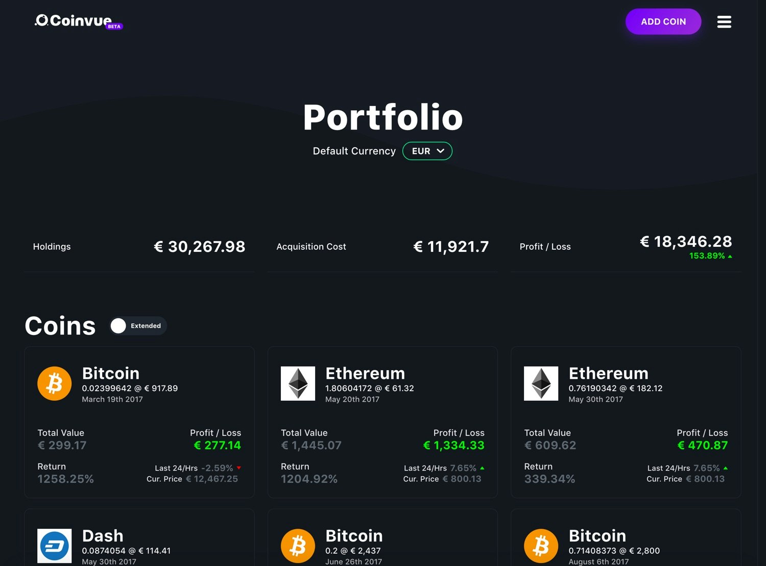 Coinvue - Cryptocurrency Portfolio Tracker gallery image
