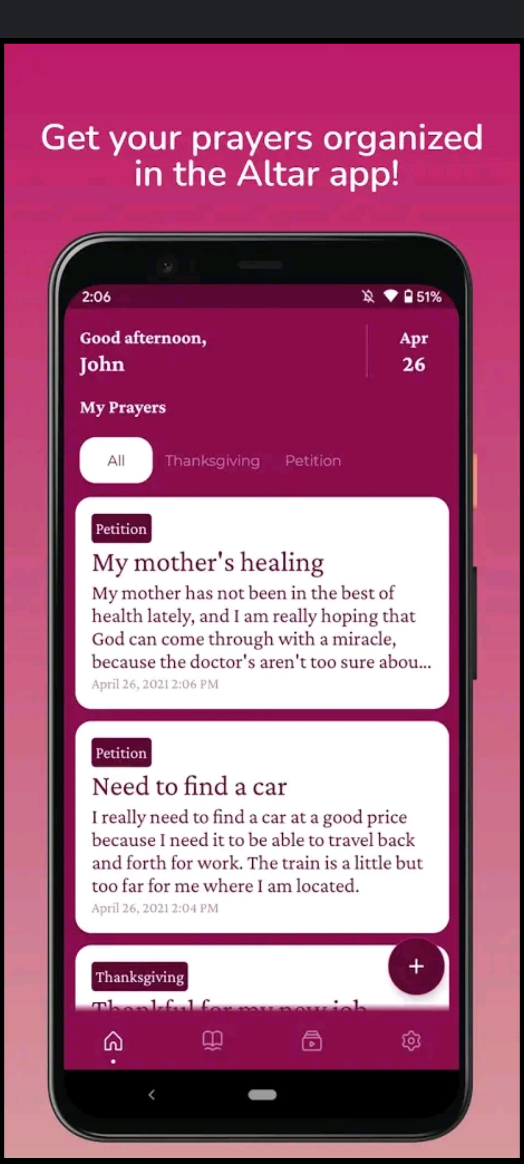 Altar Prayer journal app that helps you keep track of prayers