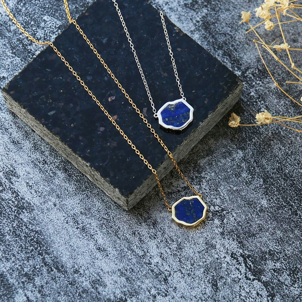 Lapis Lazuli 목걸이 - 강도 -Lapis Lazuli 단일 석재 목걸이 미디어 2