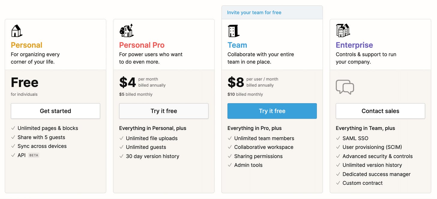 Pricing plan @ Notion