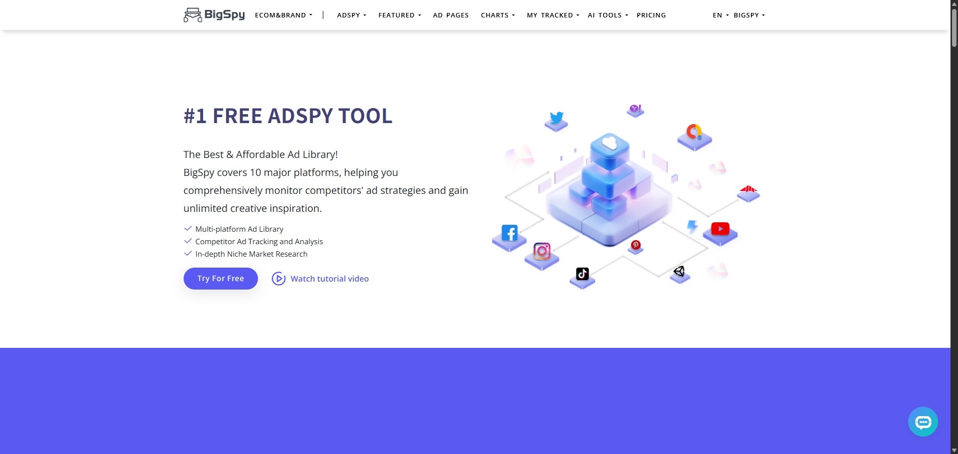BigSpy - #1 FREE ADSPY TOOL - Main product screenshot demonstrating key features and user interface