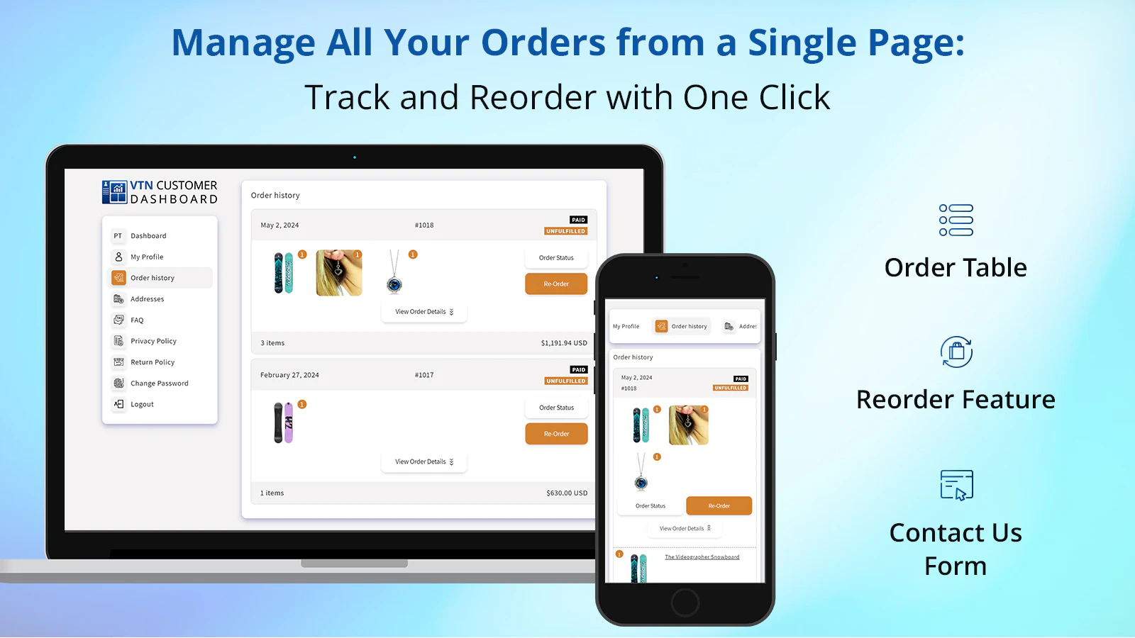 VTN Customer Dashboard Shopify App screenshot 5