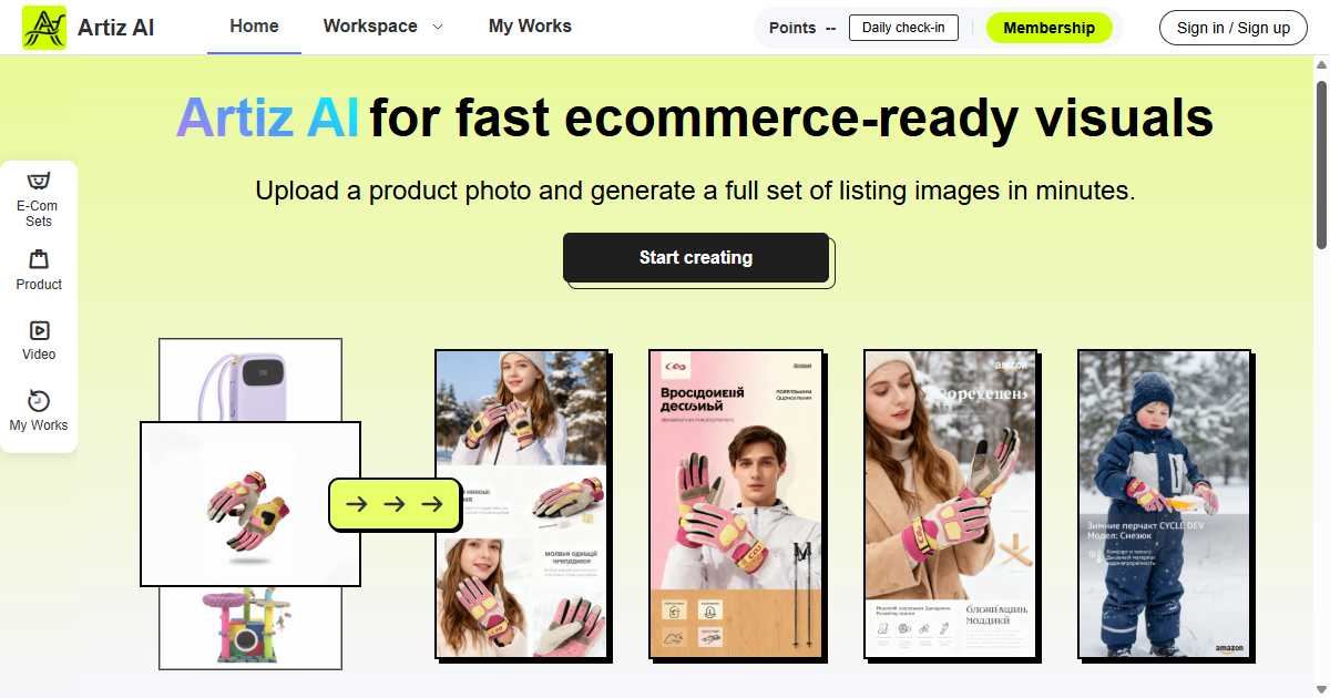 Artiz AI - Product Photos - Main product screenshot demonstrating key features and user interface