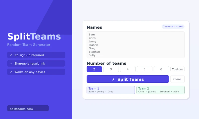 SplitTeams.com screenshot 1