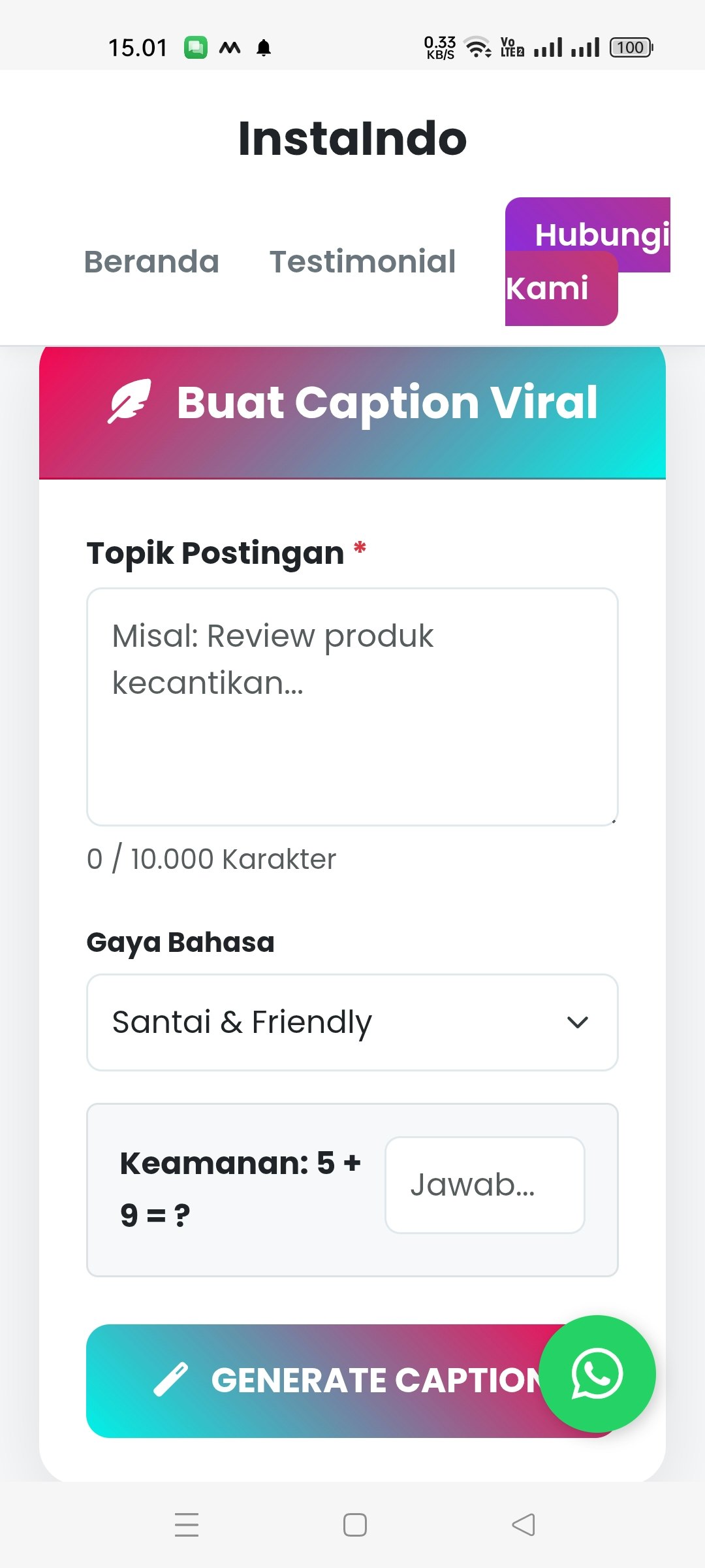 AI Viral Caption Generator by Instaindo - Screenshot 2 showing product features and functionality