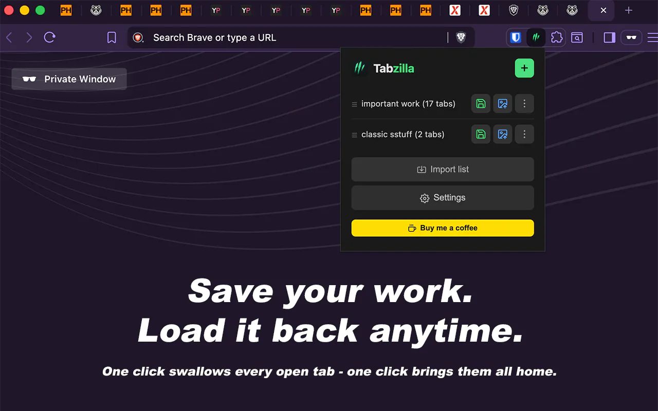 Tabzilla - Save, restore & share tabs gallery image